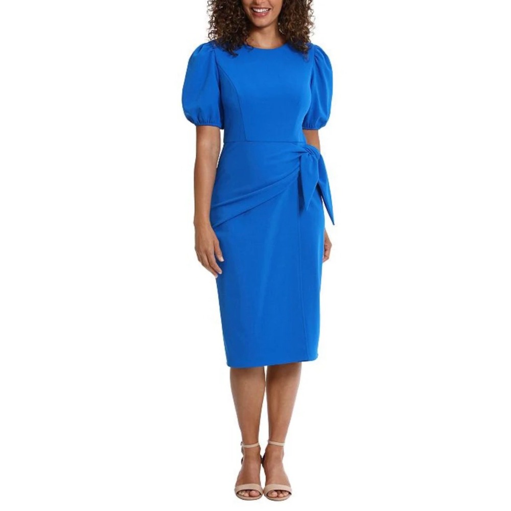 London Times Woman‎ Plus 22W Cobalt Blue Puff Sleeve Tie Sheath Dress NWT
